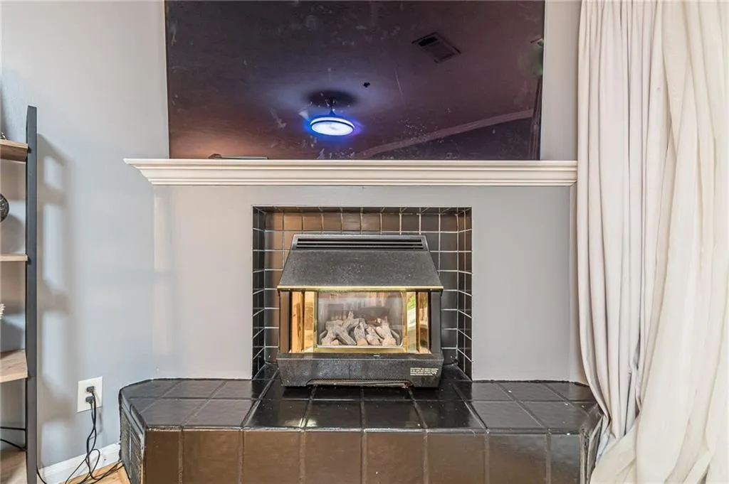 Detailed view of a tile fireplace