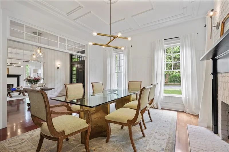 Light-filled fireside dining room