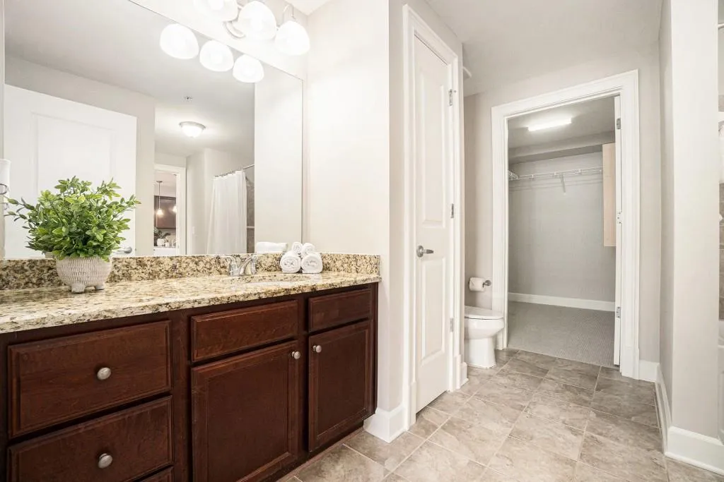 The Spacious Bedroom boasts a Tray Ceiling and a Spa-Like Ensuite Bathroom with Generous Counter Space, Ample Storage, a Soaking Tub, and a Massive Walk-In Closet