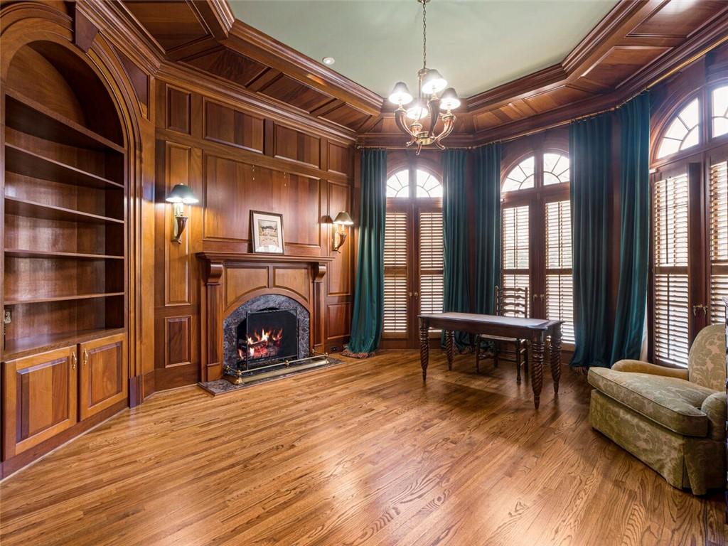 Library with intricate mahogany moldings