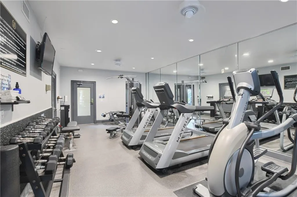 Gym with recessed lighting