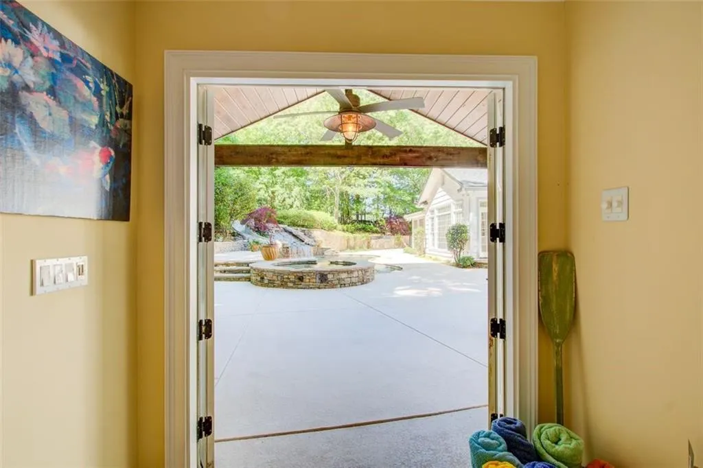 Looking out from the pool house. What a great view of all the outdoor amenities.