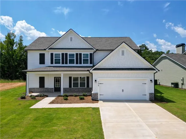 Contemporary two-story residence with a two-car garage