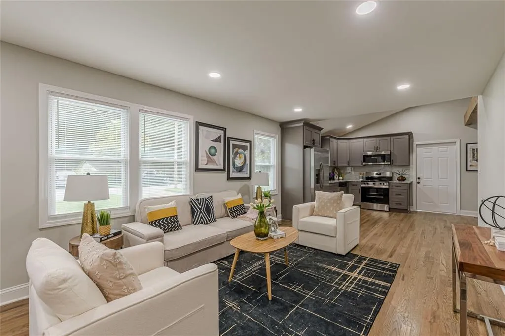 Open space with recessed lighting and comfortable seating space.