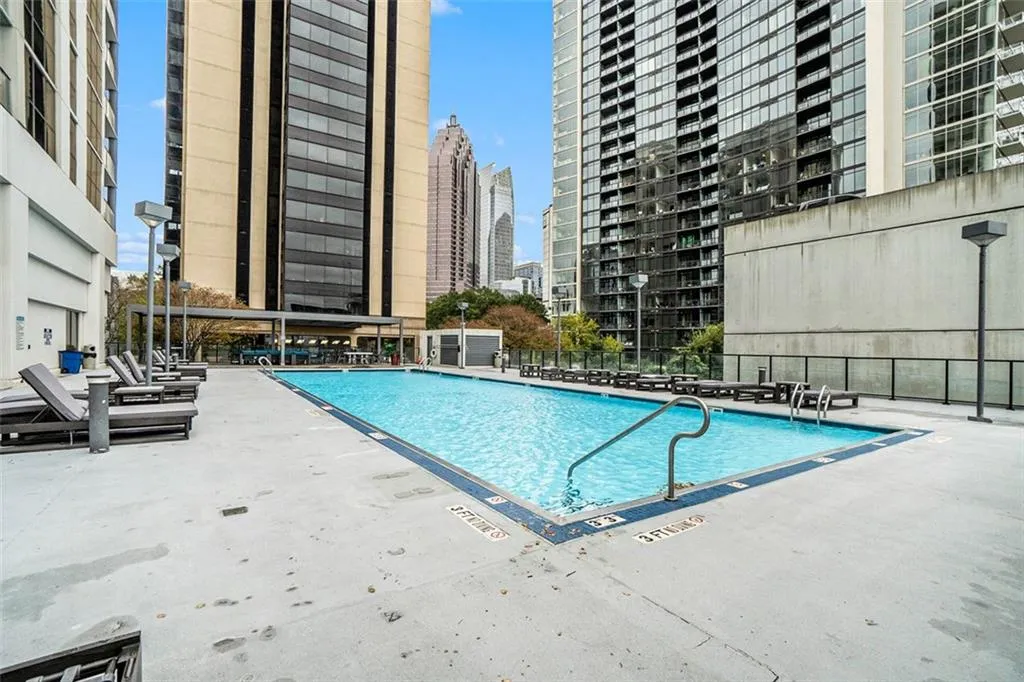 Pool with city views