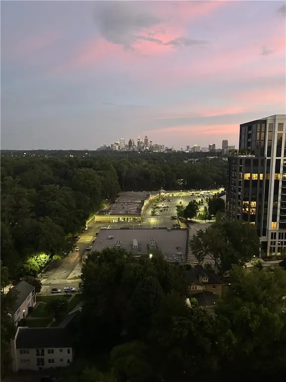 Aerial view at dusk of a view of skyline