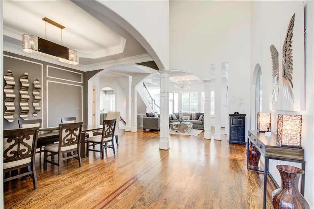 Dining area with view into den