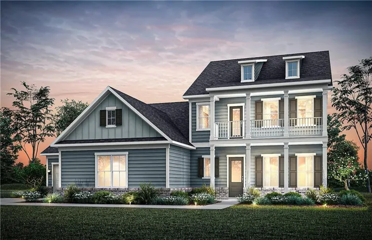 Two-story property featuring a prominent front porch with columns and an upper balcony