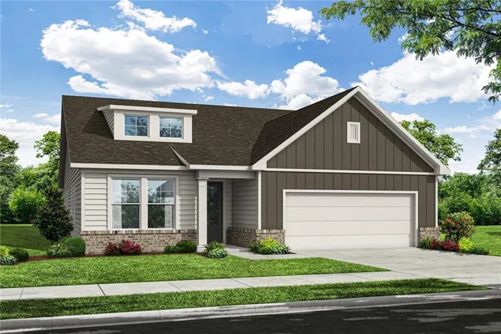 Contemporary ranch-style residence featuring horizontal siding, vertical board and batten accents, and brick veneer detailing