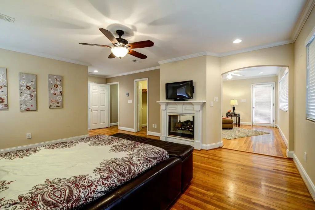 View of double sided fireplace