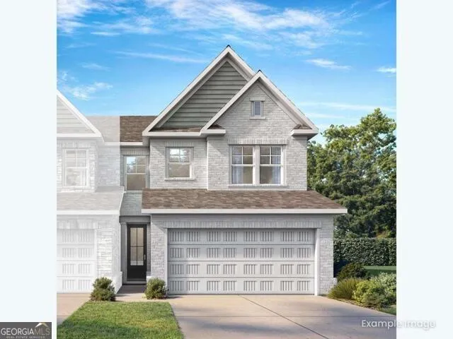 Two-story brick exterior with gabled roof lines