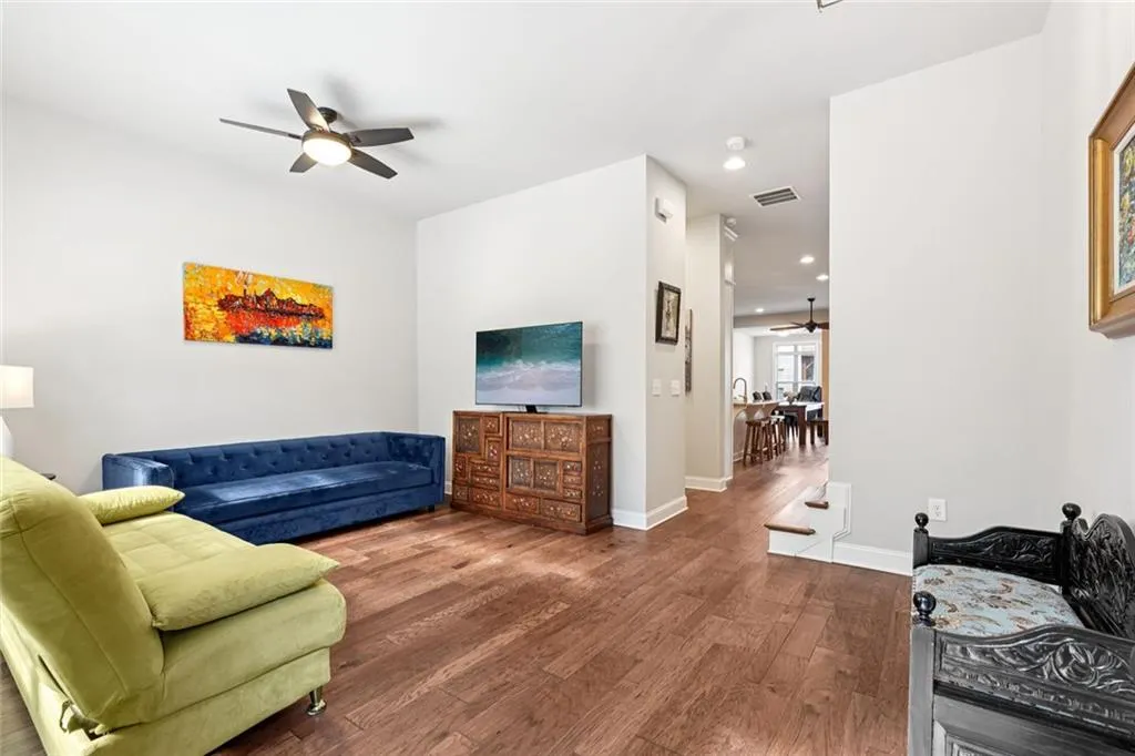 Living room leading to kitchen and dining rooms