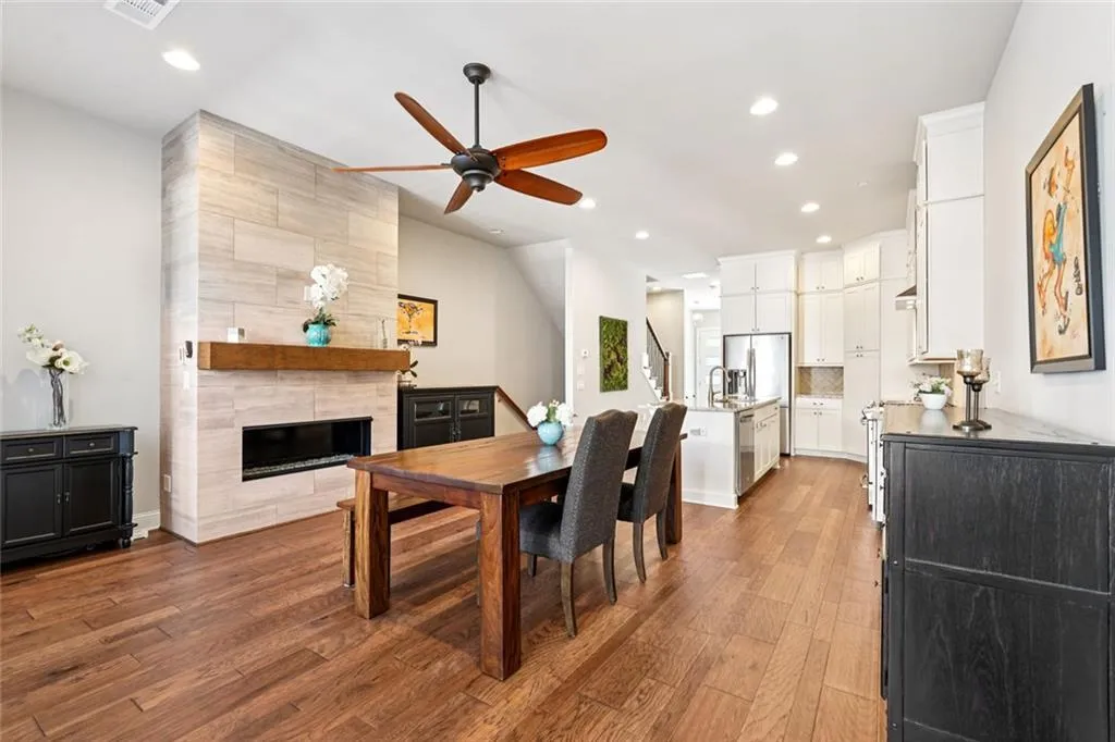 Dining area with gas fireplace