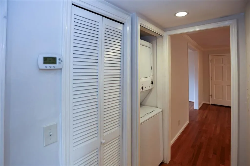 Hallway view with recessed lighting