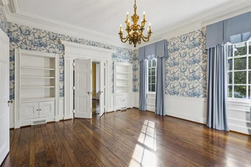 The Music Room or Library is to the left of the Entry Hall.