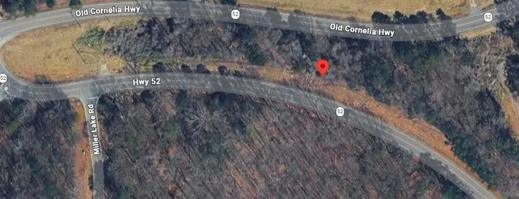 Satellite Imagery. Depicting the property's location relative to Old Cornelia Hwy, Hwy 52, and Miller Lake Rd