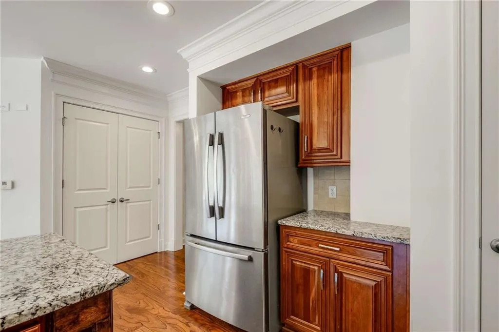 Unit includes french door refrigerator!  This countertop area makes a wonderful coffee station!