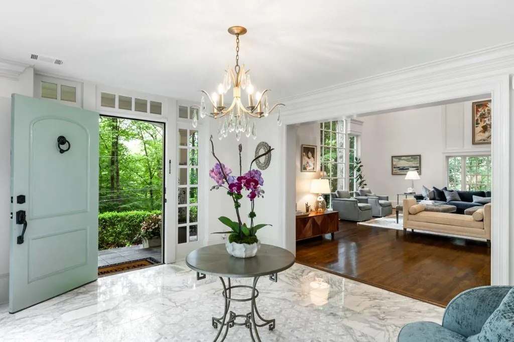 Recently renovated marble foyer