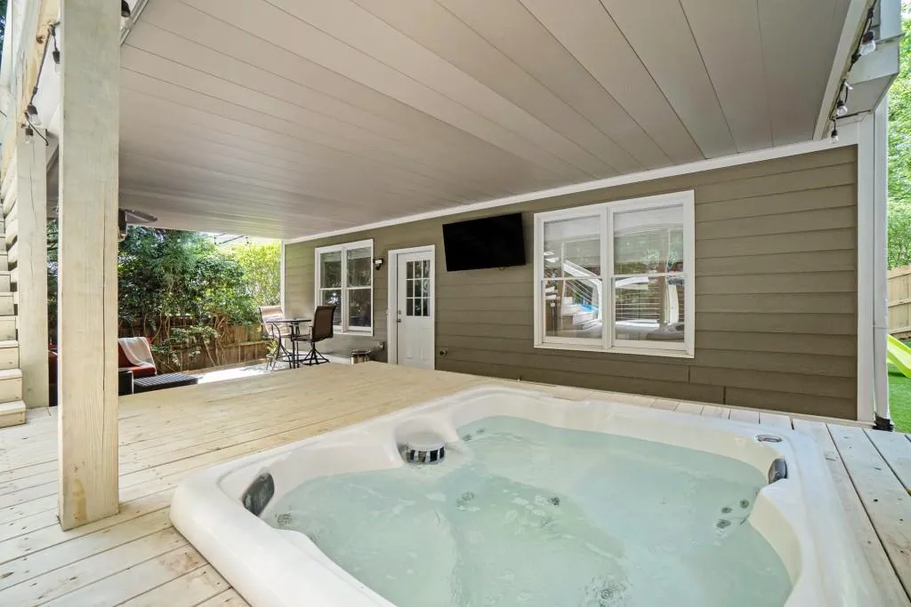 Covered Patio with a Private Spa and Custom Decking