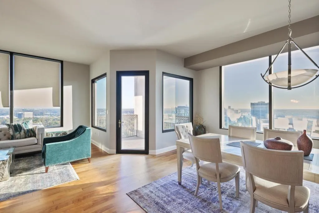 Dining room with light hardwood / wood-style floors