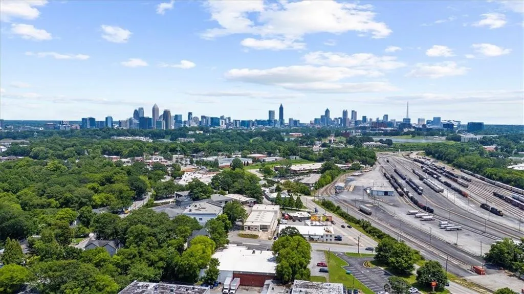 Drone / aerial view of city skyline