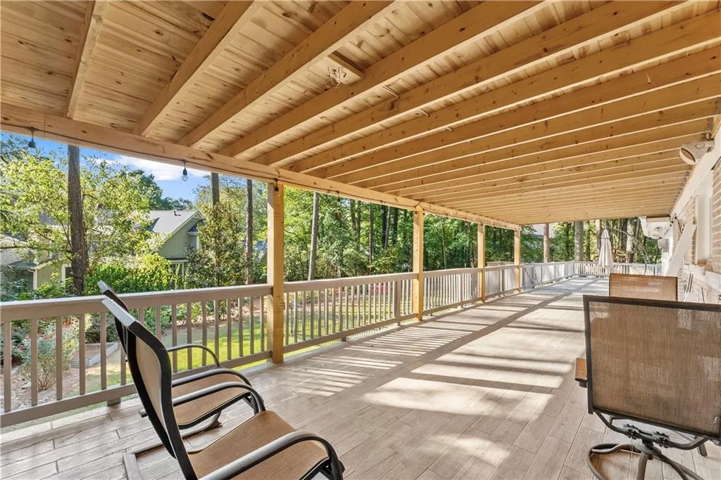View of wooden deck from living area