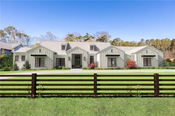 Digital Rendering - Modern farmhouse featuring a front lawn