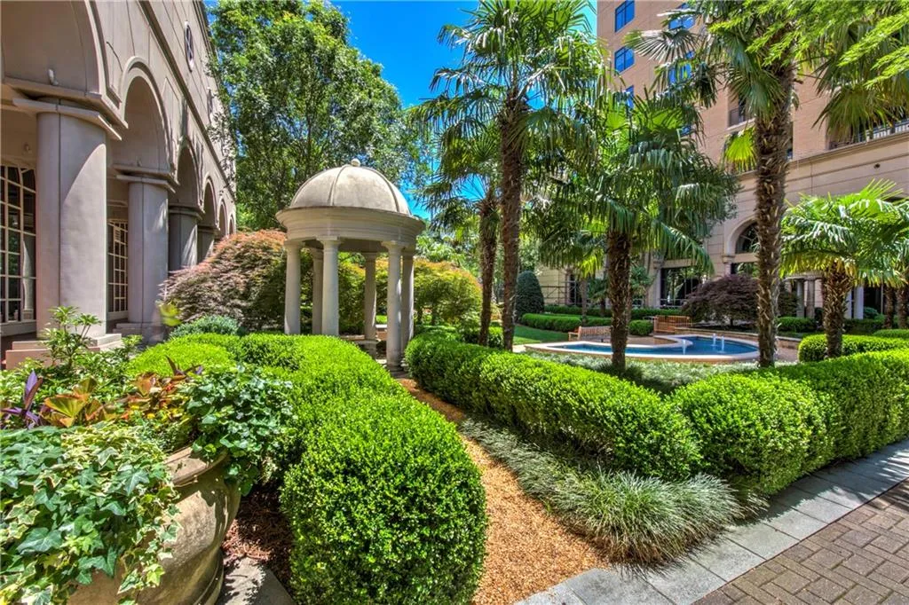 Beautiful lush gardens with fountain and gazebo for enjoying the outdoors
