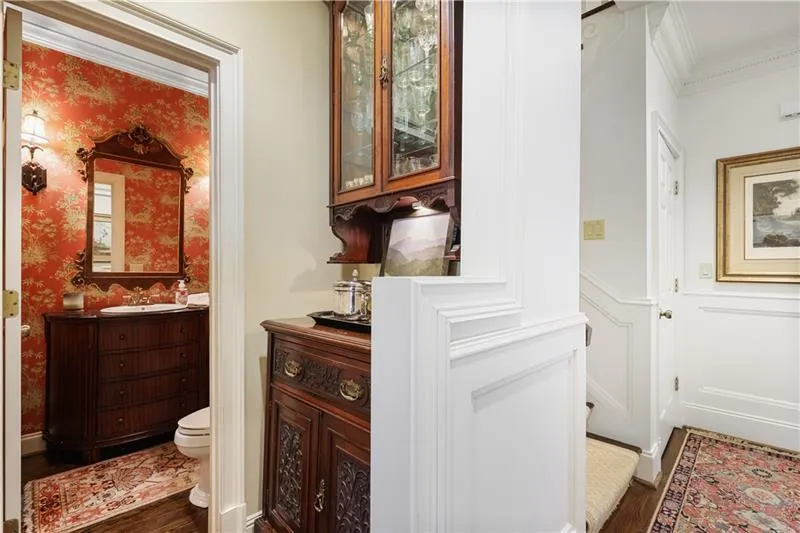 Bar area and first floor powder room.