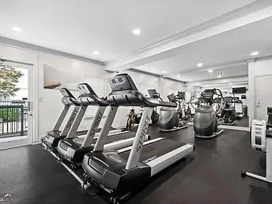 Workout area with recessed lighting