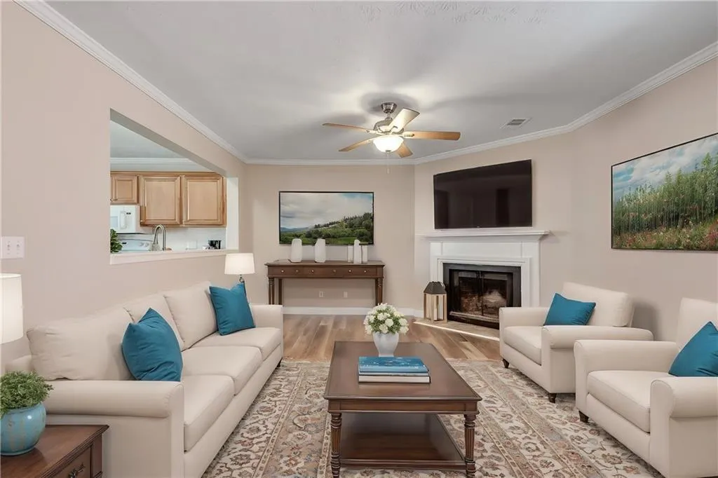 Virtually staged- Spacious fireside family room/dining area, which is the perfect spot for winding down after a long day at work Virtually staged- Spacious fireside family room/dining area, which is the perfect spot for winding down after a long day at work