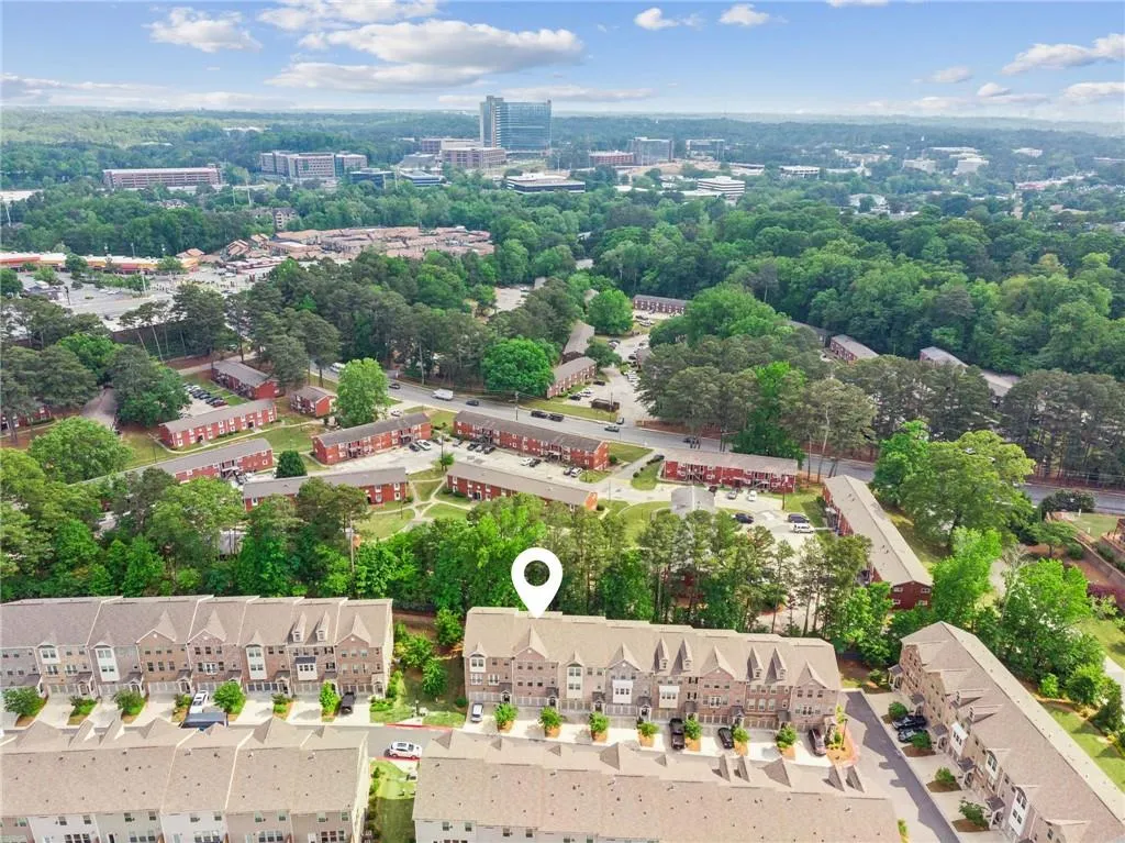 Aerial view of a tree filled landscape