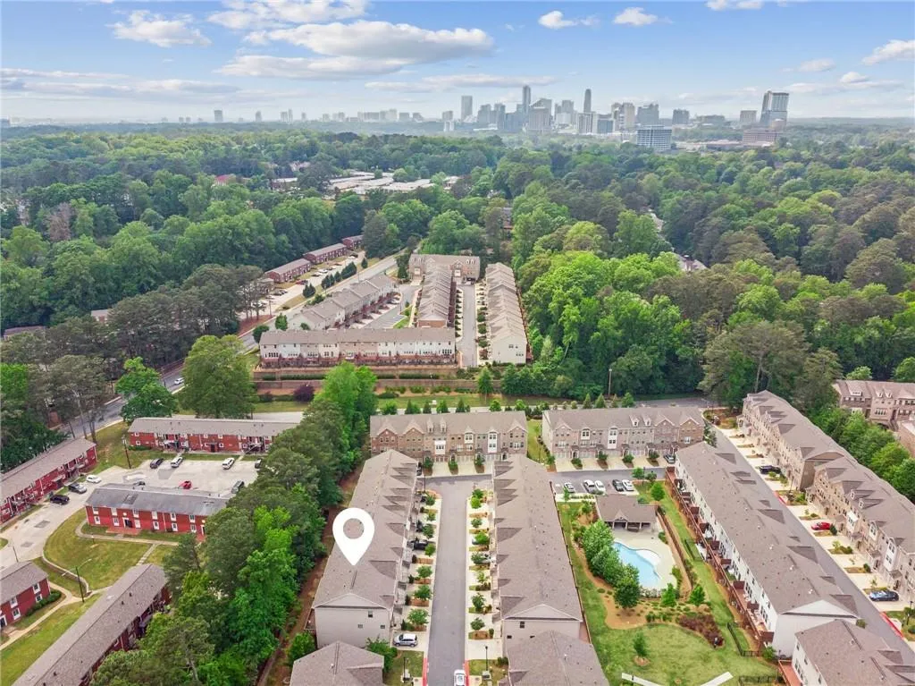 Drone / aerial view of city skyline
