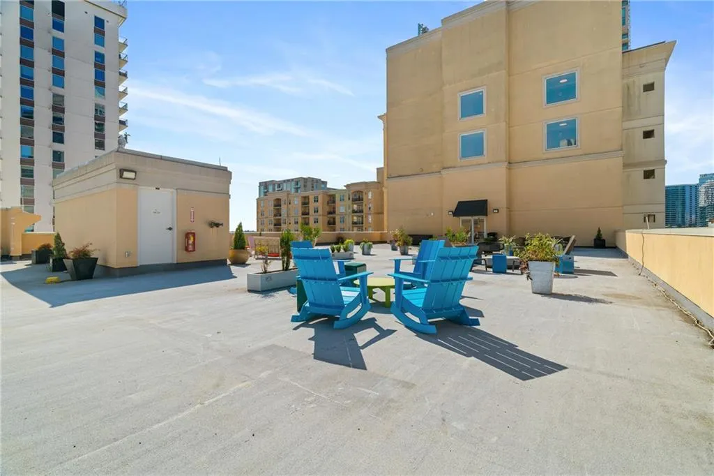 View of patio featuring a city view