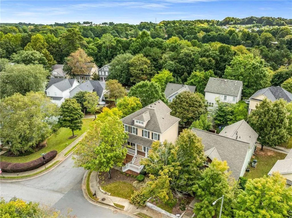 Aerial perspective of suburban area