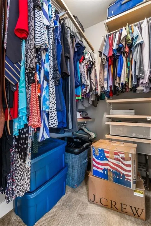 Walk in closet with carpet flooring