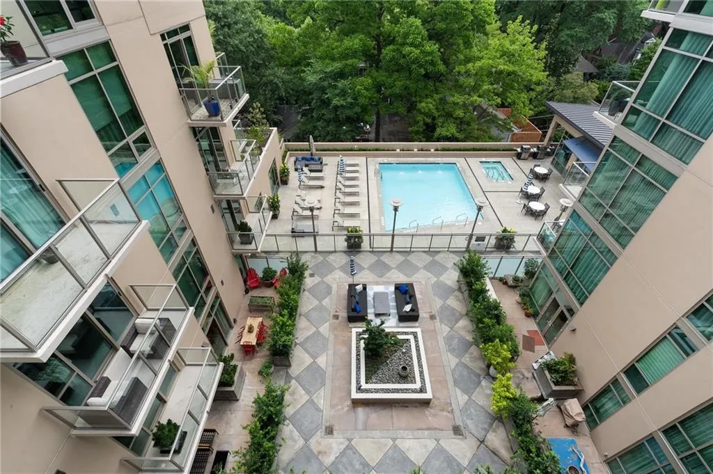 Aerial view of a pool