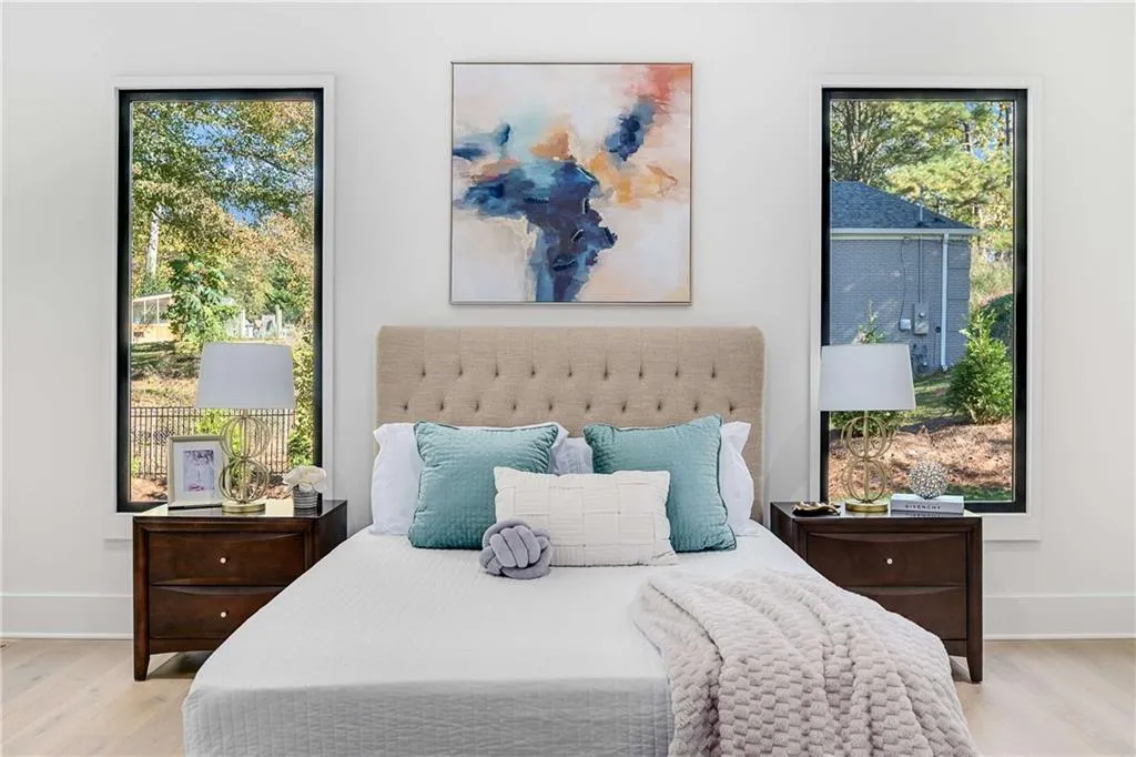 Bedroom with light wood-type flooring