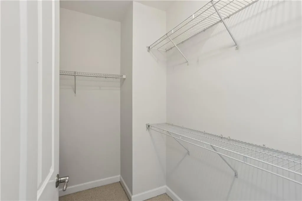 Walk in closet with light colored carpet