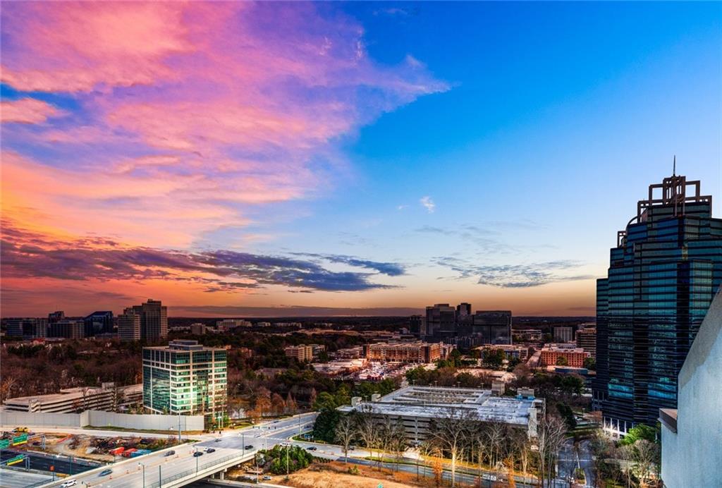 View of aerial view at dusk