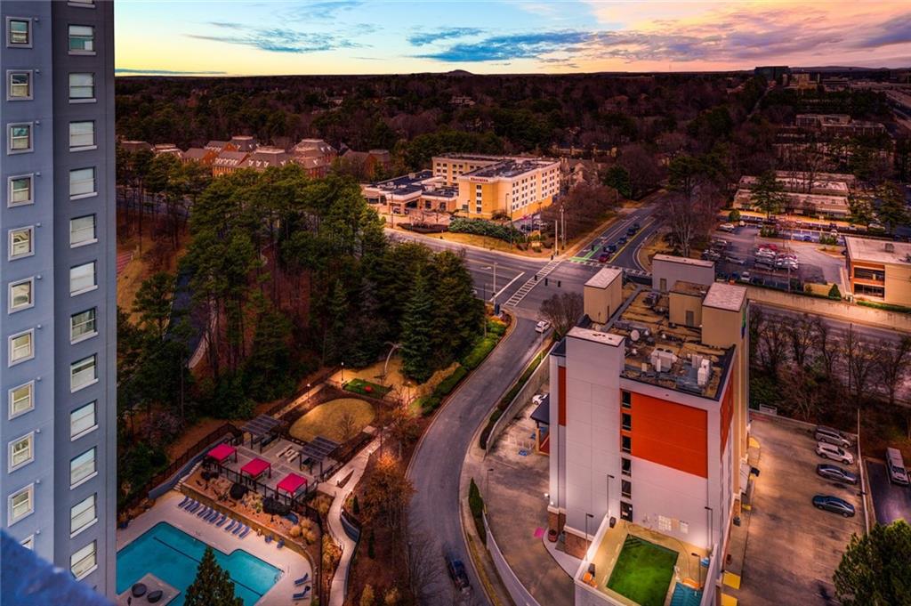 View of aerial view at dusk