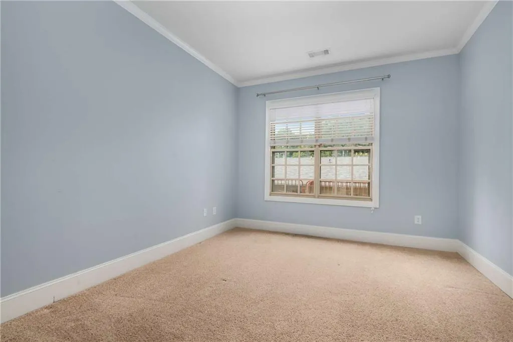 Spare room with carpet and ornamental molding