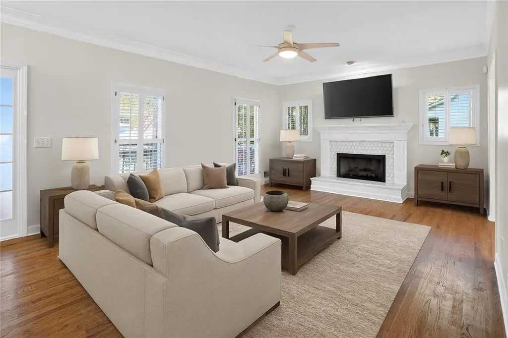 Large fireside family room (virtually staged)