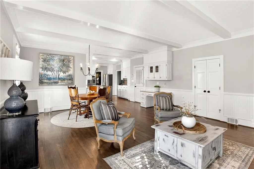 This is SUCH a cozy room! You'll love warming up by the fire, the beamed ceilings and meaningful moments with your family and friends.