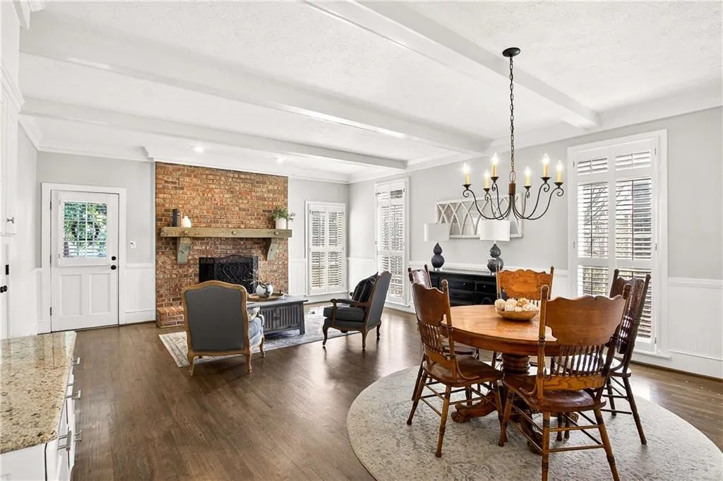 Fireside keeping room and casual dining area with a 