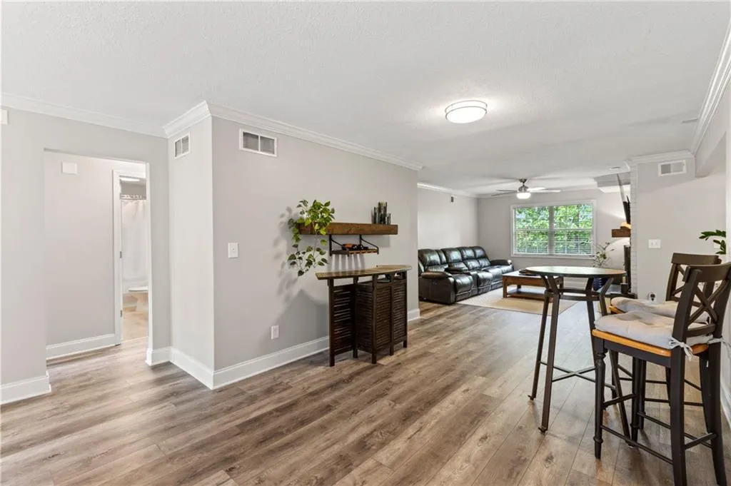 View from dining area into living area.  Living area is on back side of unit.