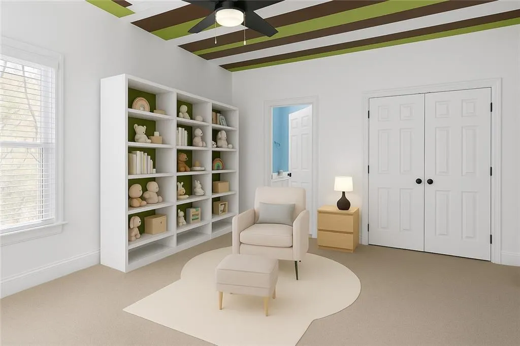 Large Guest Bedroom with built in shelving