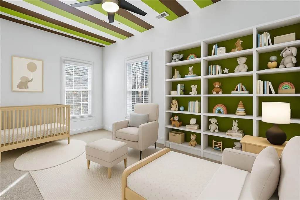 Large Guest Bedroom with built in shelving