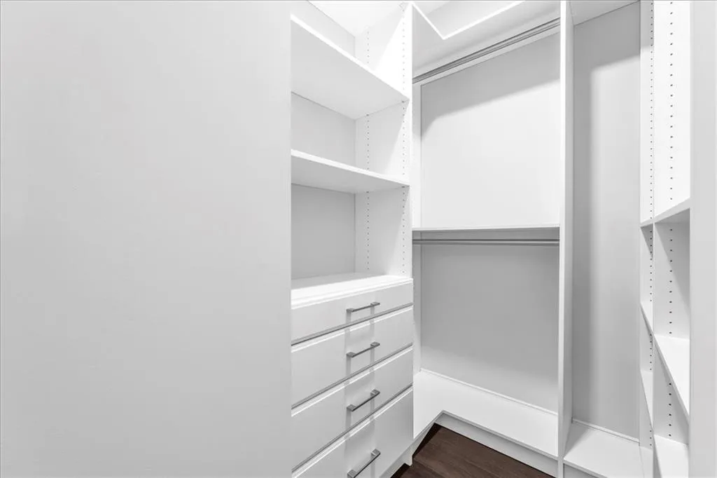 Spacious closet featuring dark wood-style floors