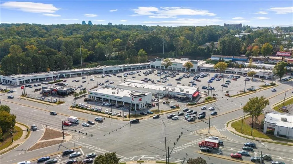 Drone / aerial view of a commercial area